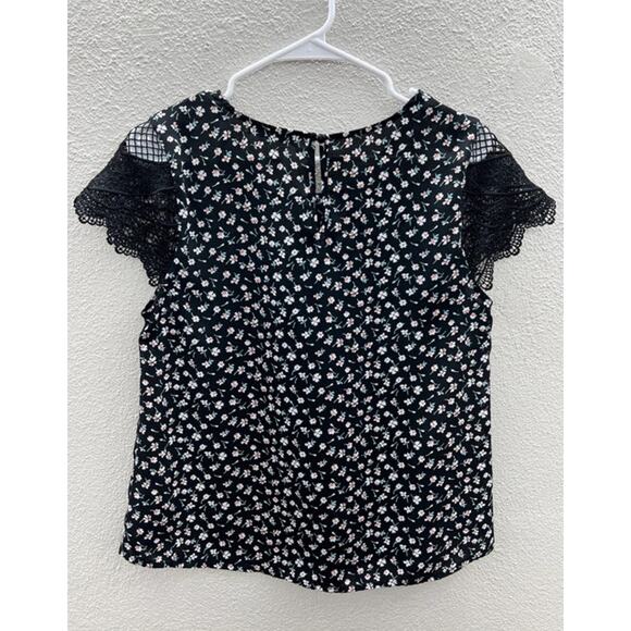 Womens Active USA Shirt Size Medium Black Floral Lace Cap Sleeve - Picture 5 of 8